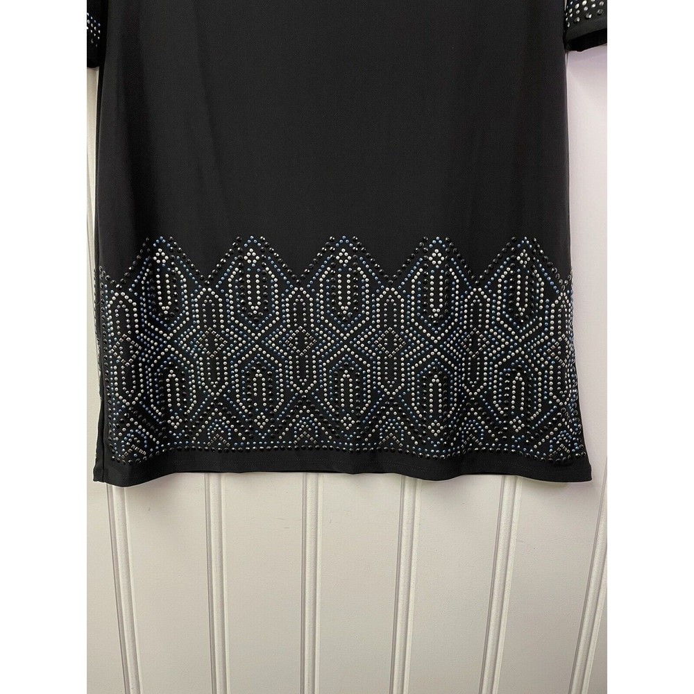 White House Black Market Black Blue Silver Rhinestones Keyhole Neck Size XS - Picture 11 of 14